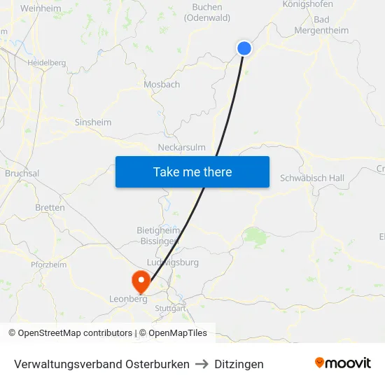 Verwaltungsverband Osterburken to Ditzingen map