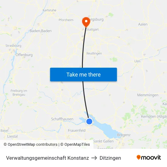 Verwaltungsgemeinschaft Konstanz to Ditzingen map