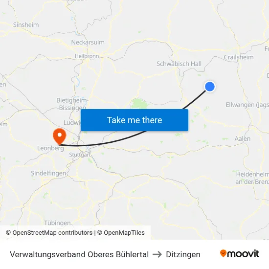 Verwaltungsverband Oberes Bühlertal to Ditzingen map