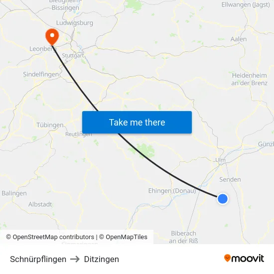 Schnürpflingen to Ditzingen map