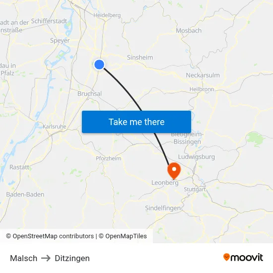 Malsch to Ditzingen map
