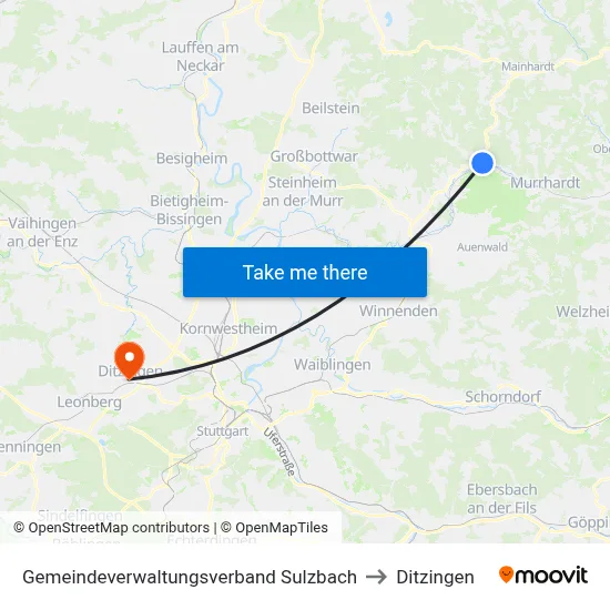 Gemeindeverwaltungsverband Sulzbach to Ditzingen map