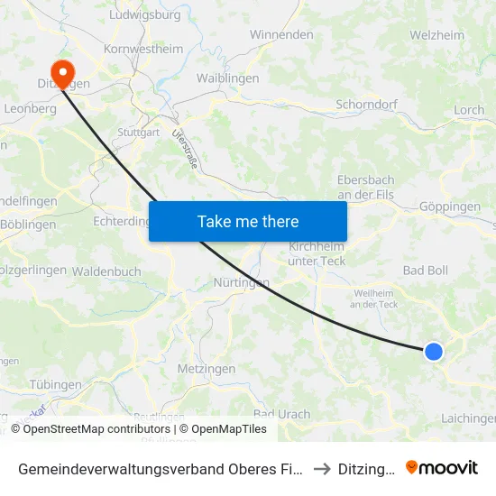 Gemeindeverwaltungsverband Oberes Filstal to Ditzingen map