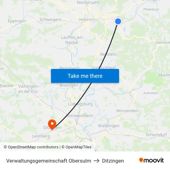 Verwaltungsgemeinschaft Obersulm to Ditzingen map
