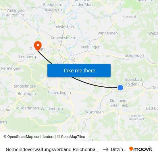 Gemeindeverwaltungsverband Reichenbach An Der Fils to Ditzingen map