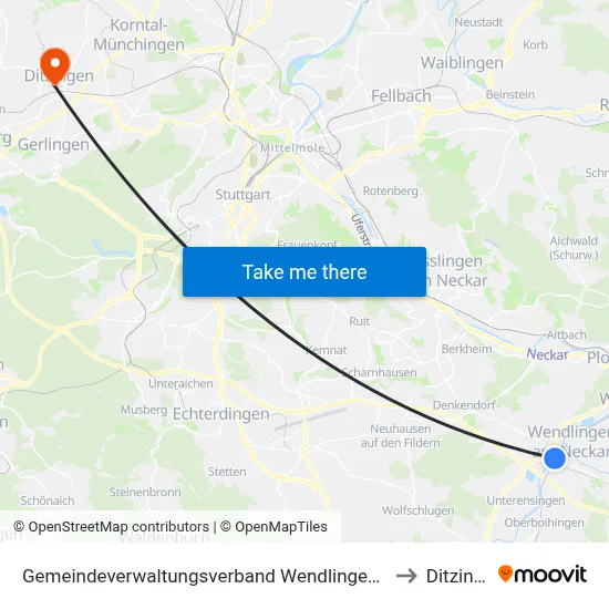 Gemeindeverwaltungsverband Wendlingen am Neckar to Ditzingen map