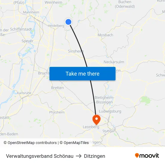 Verwaltungsverband Schönau to Ditzingen map