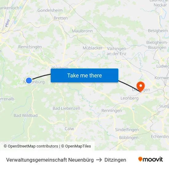 Verwaltungsgemeinschaft Neuenbürg to Ditzingen map