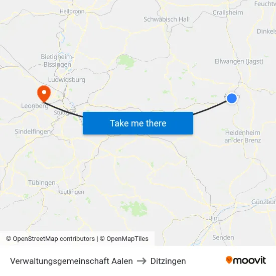 Verwaltungsgemeinschaft Aalen to Ditzingen map