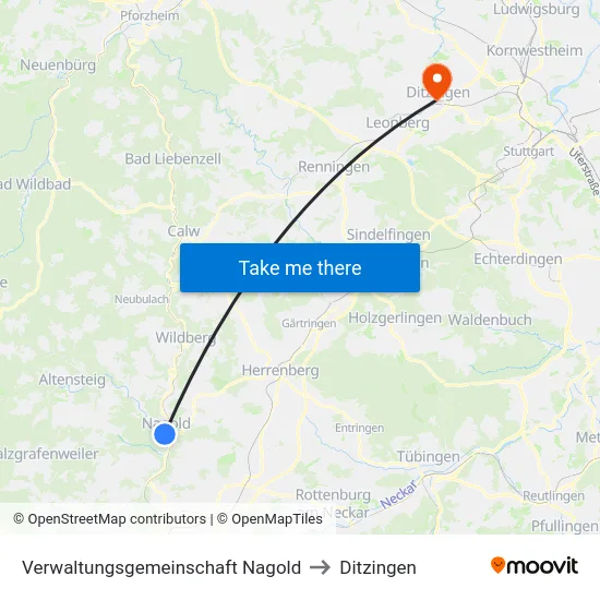 Verwaltungsgemeinschaft Nagold to Ditzingen map