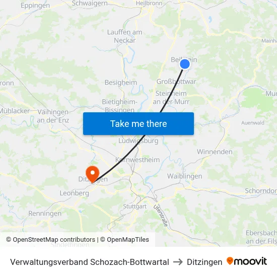 Verwaltungsverband Schozach-Bottwartal to Ditzingen map