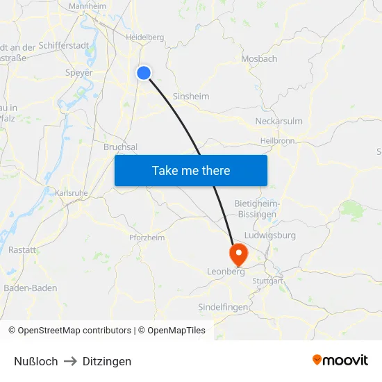 Nußloch to Ditzingen map