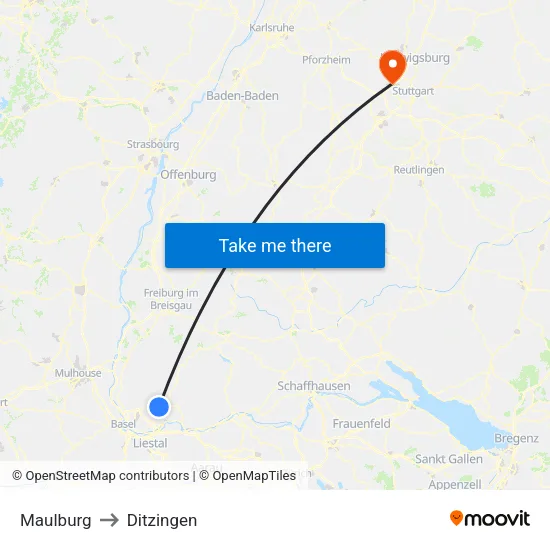 Maulburg to Ditzingen map