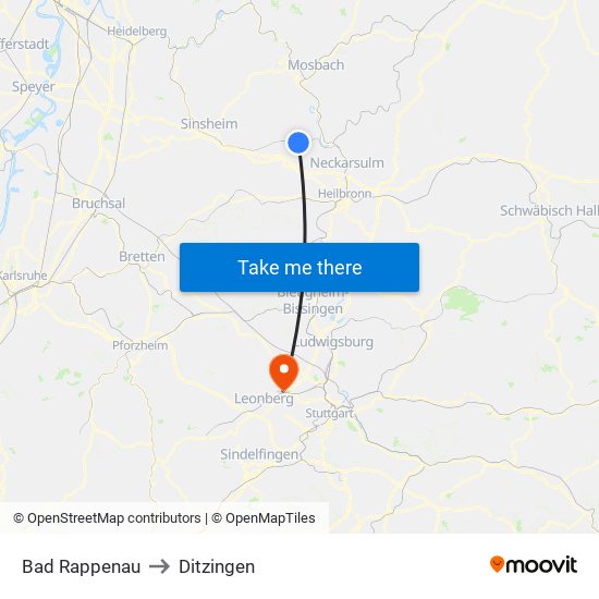 Bad Rappenau to Ditzingen map