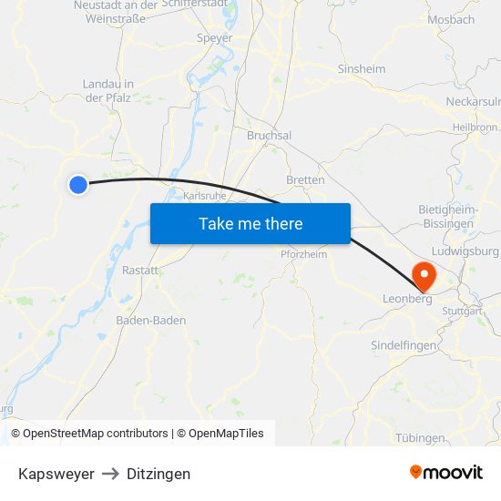 Kapsweyer to Ditzingen map