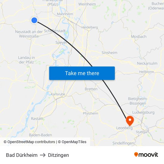 Bad Dürkheim to Ditzingen map
