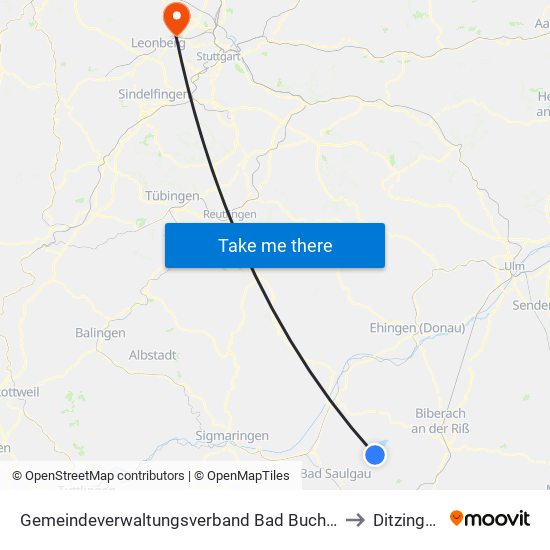 Gemeindeverwaltungsverband Bad Buchau to Ditzingen map