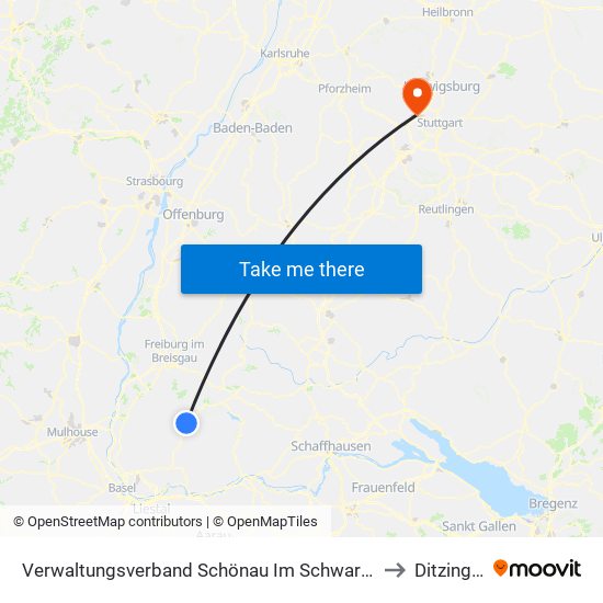 Verwaltungsverband Schönau Im Schwarzwald to Ditzingen map