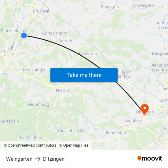Weingarten to Ditzingen map