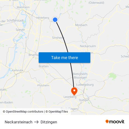 Neckarsteinach to Ditzingen map