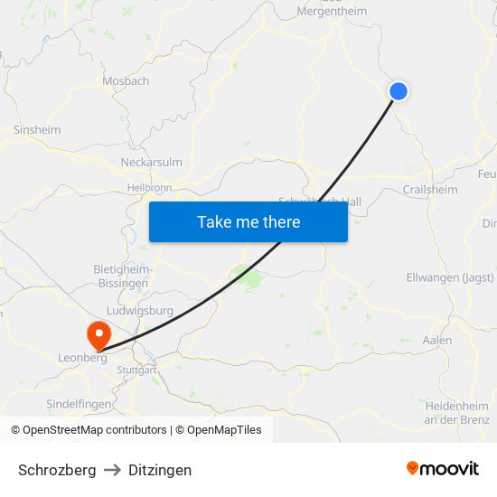 Schrozberg to Ditzingen map