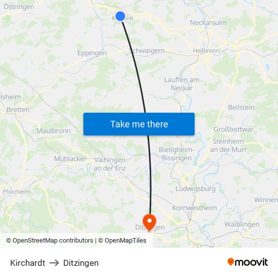 Kirchardt to Ditzingen map