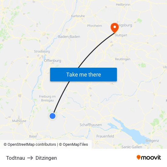 Todtnau to Ditzingen map