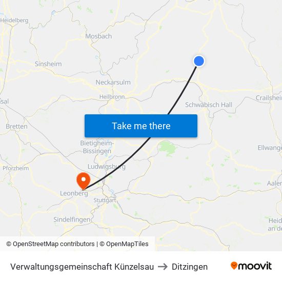Verwaltungsgemeinschaft Künzelsau to Ditzingen map