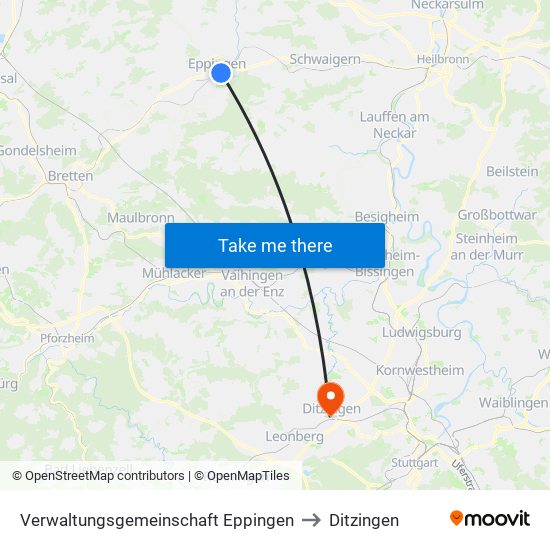 Verwaltungsgemeinschaft Eppingen to Ditzingen map