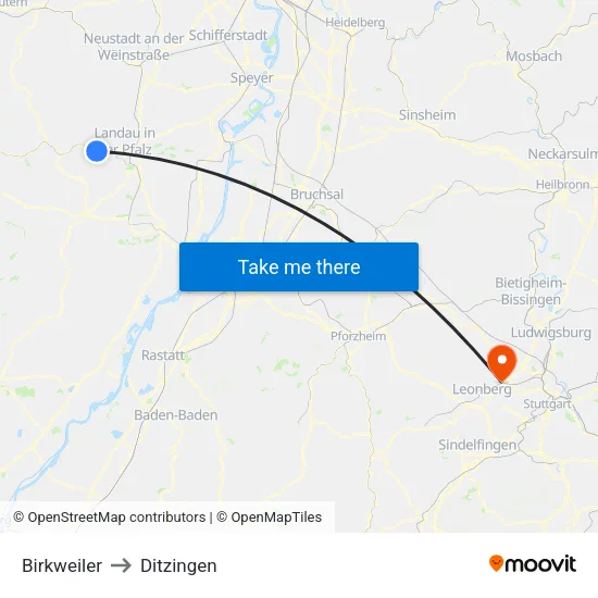 Birkweiler to Ditzingen map