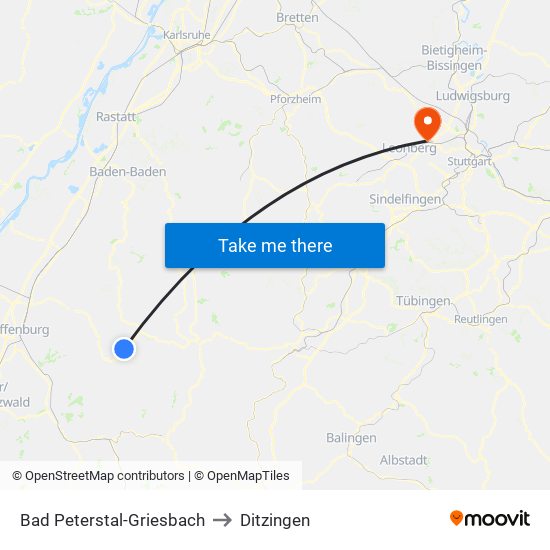 Bad Peterstal-Griesbach to Ditzingen map