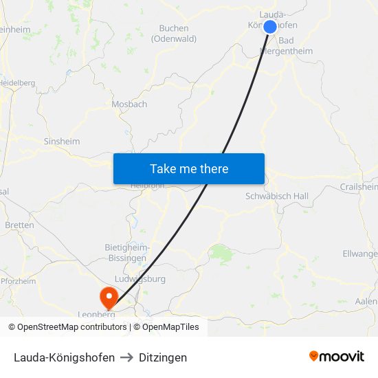 Lauda-Königshofen to Ditzingen map