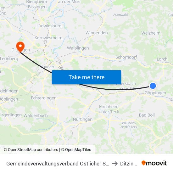 Gemeindeverwaltungsverband Östlicher Schurwald to Ditzingen map