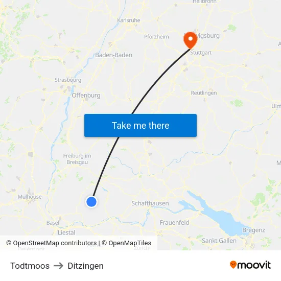 Todtmoos to Ditzingen map