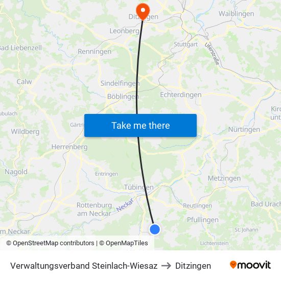 Verwaltungsverband Steinlach-Wiesaz to Ditzingen map