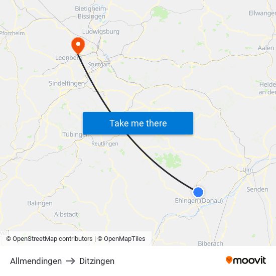 Allmendingen to Ditzingen map