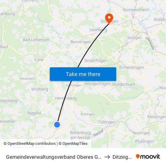 Gemeindeverwaltungsverband Oberes Gäu to Ditzingen map