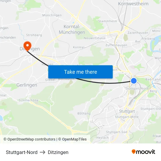 Stuttgart-Nord to Ditzingen map