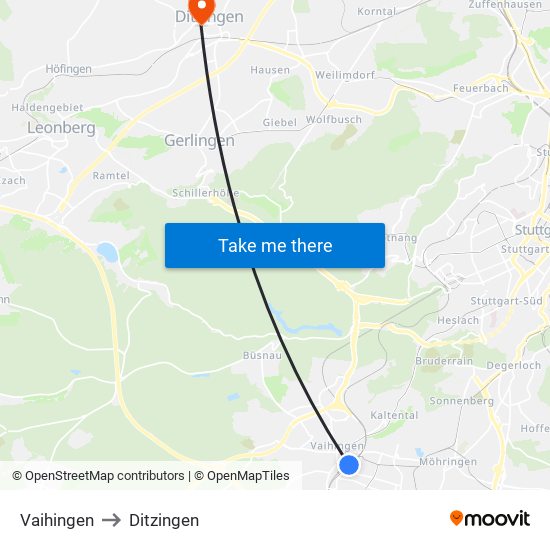 Vaihingen to Ditzingen map