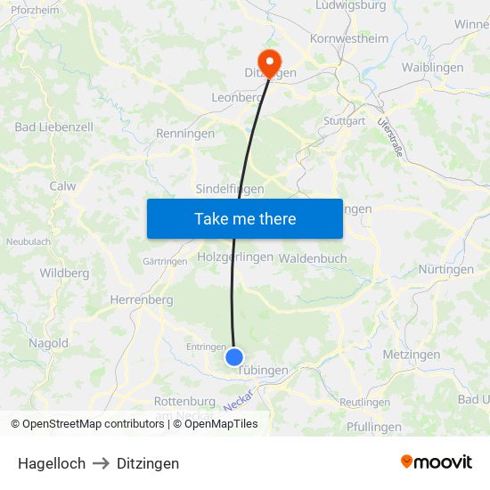 Hagelloch to Ditzingen map
