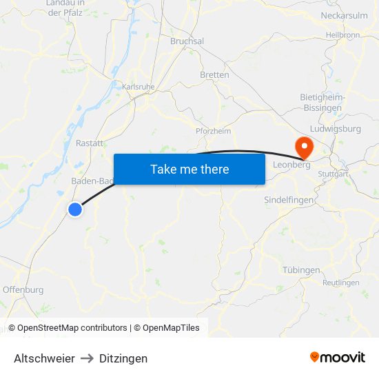 Altschweier to Ditzingen map