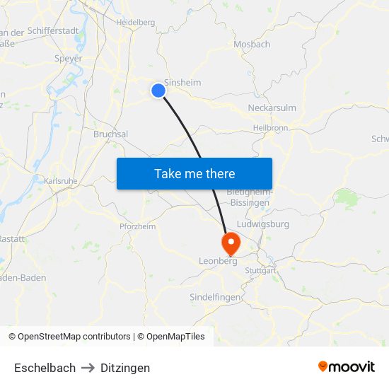 Eschelbach to Ditzingen map