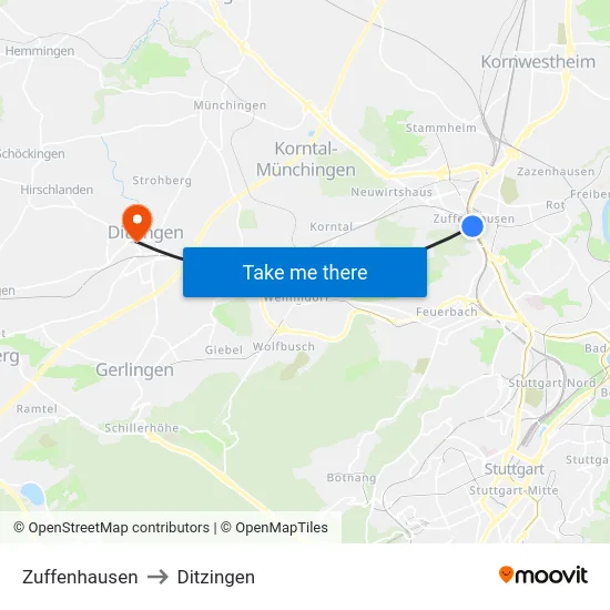 Zuffenhausen to Ditzingen map