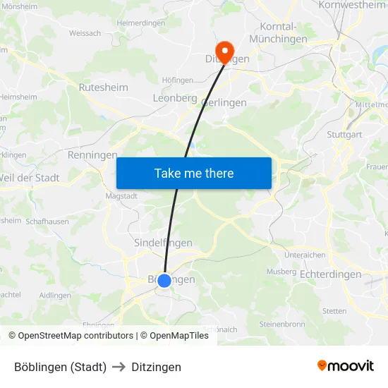 Böblingen (Stadt) to Ditzingen map