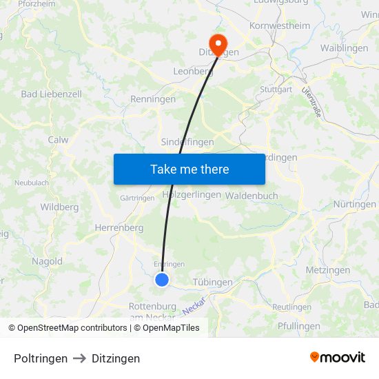 Poltringen to Ditzingen map