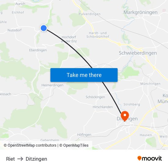 Riet to Ditzingen map