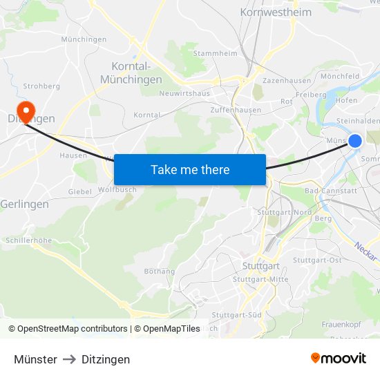 Münster to Ditzingen map