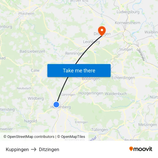 Kuppingen to Ditzingen map