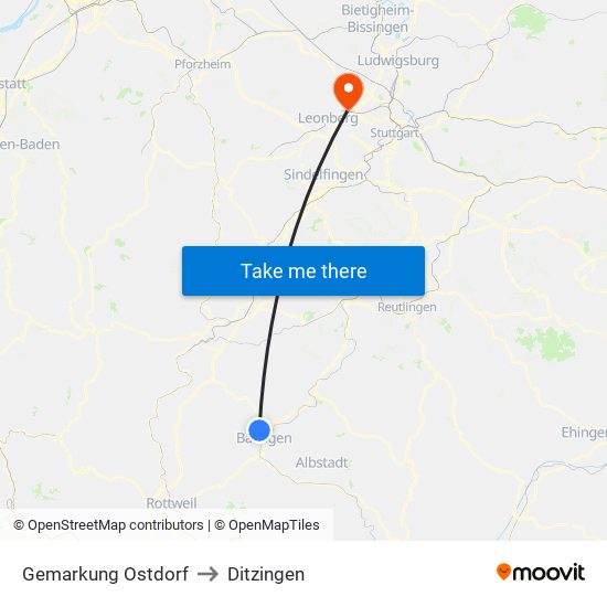 Gemarkung Ostdorf to Ditzingen map