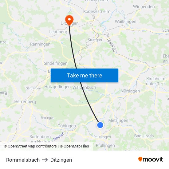 Rommelsbach to Ditzingen map